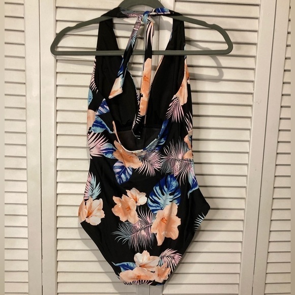 DKNY Black And Blue Floral One Piece Swimsuit Size Medium - Picture 8 of 15